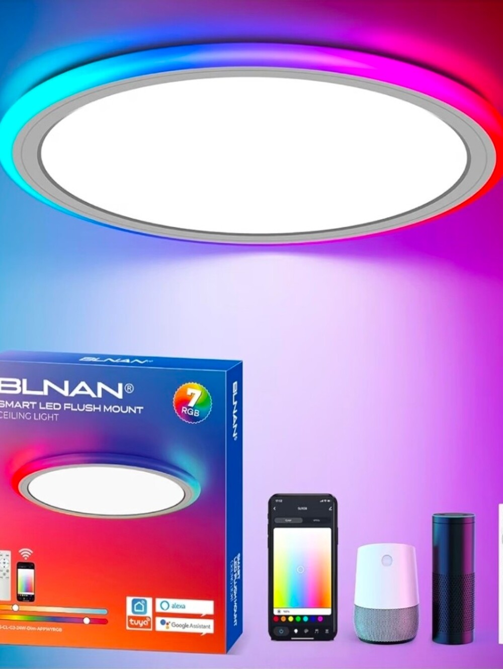 3 Smart Control Modes for Effortless Use】The Ceiling light Supports Tuya/Smart L